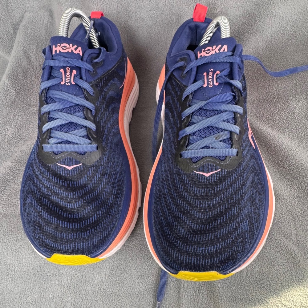 Hoka Gaviota 5 Navy Coral Yellow Running Shoes Womens 8.5 1127935-NCYW - Picture 4 of 6